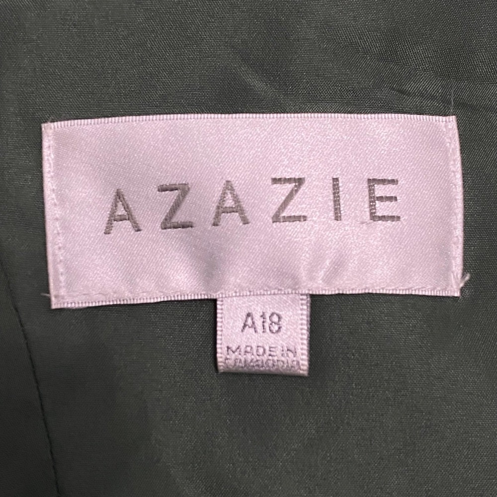 Azazie Green Satin Formal Cap Sleeve Maxi Dress 18 Wedding Guest Bridesmaid Gala - Picture 5 of 13